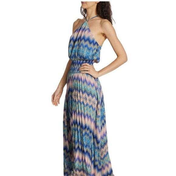 NWT Ramy Brook Giana Chevron Print Halter Maxi Dress Handkerchief Hem, Size M - Picture 7 of 14